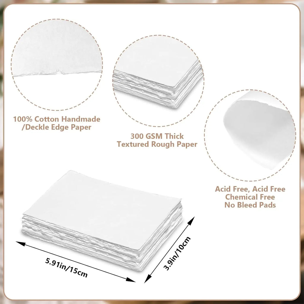 10-30 Sheets Watercolor Paper 300 GSM Thick Textured Cotton Paper - 4 x 6 Inch Deckled Edge Handmade Paper for Painting Postcard