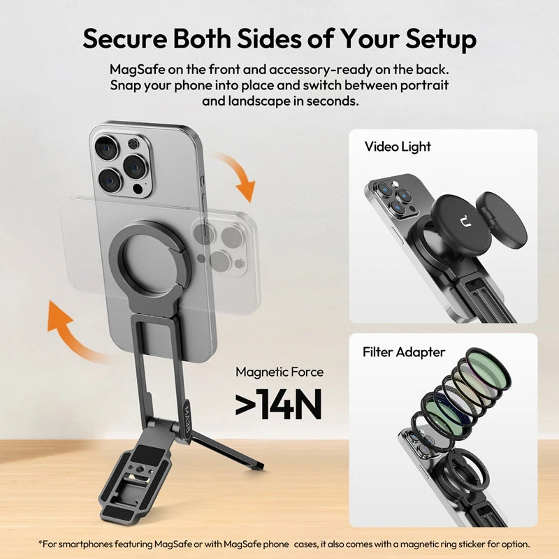 Ulanzi MA38 MagLock Phone Stand Magnetic Phone Stand for iPhone 16 15 14 13 with Hidden Hook for Slopes Walls