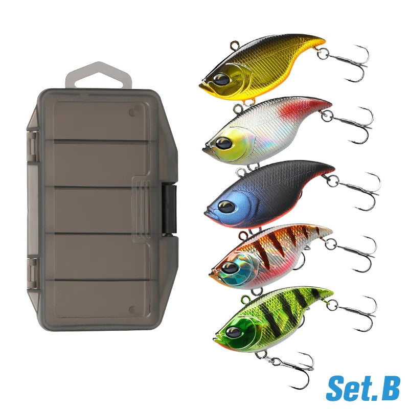 TSURINOYA 50S Vibration Fishing Lure Suit 5pcs 50mm 12.5g TEMPTER Winter Fishing VIB Hard Bait With Lure Box Lipless Tackle Kit