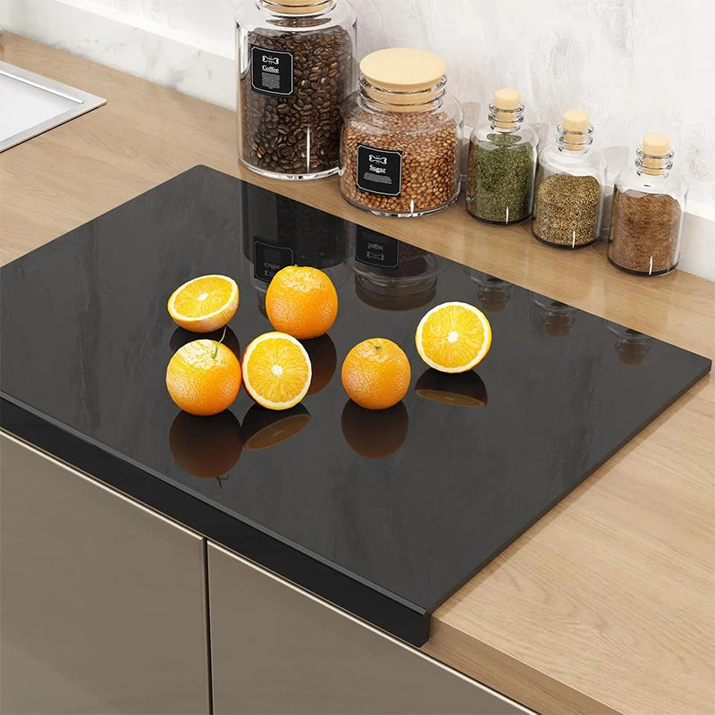 LMETJMA Acrylic Cutting Board with Lip, Non-Slip Countertop Protector, Black