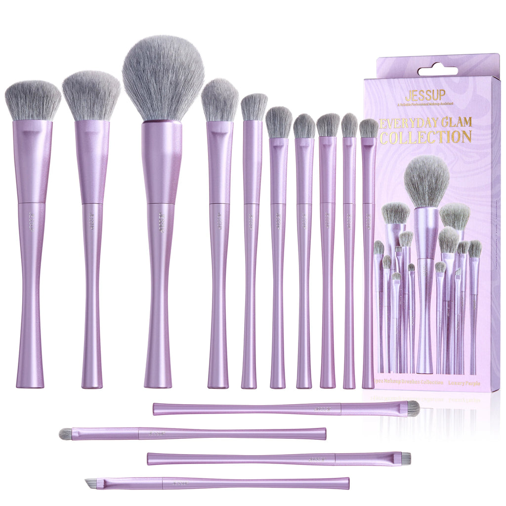 Jessup Makeup Brushes Set 4/6/7/10/14/15pcs Foundation MakeUp Brush,Face Eyeshadow Blending Highlighting Concealer,Luxury Purple