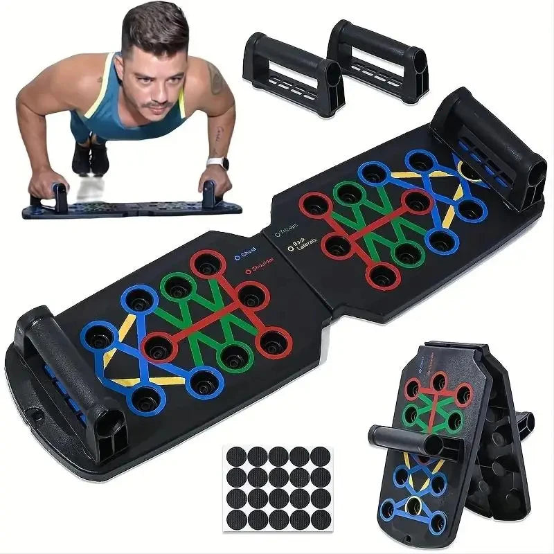 Foldable Push-Up Board Set with Handles, Color-Coded Positions, Black