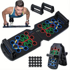 Foldable Push-Up Board Set with Handles, Color-Coded Positions, Black