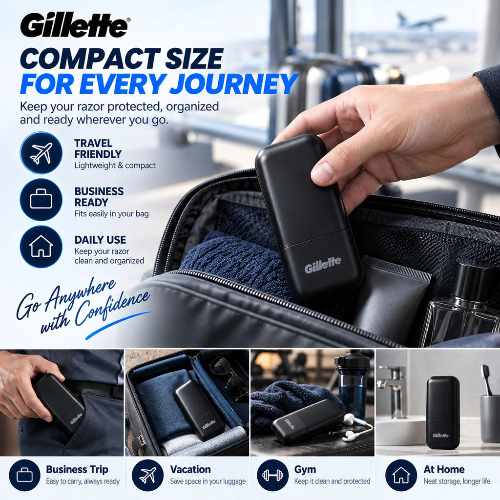 Gillette Brand Black Razor Case Magnetic Travel Case Compatible with Fusion/Magnetic/Match/Vector 3 Series