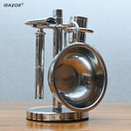 iRAZOR Classic Vintage Double Edge Safety Razor Hair Removal Shaver Grooming Tool Kit with Badger Brush Unique Soap Bowl Set