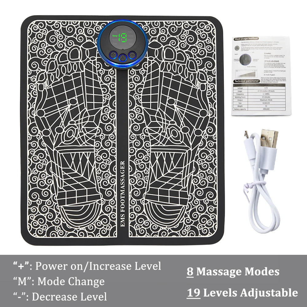 EMS Foot Massager Mat Electric TENS Foot Massage Pad Foldable Muscle Stimulator