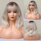 HENRY MARGU Platinum Blonde Short Curly Synthetic Wigs Short Wave Bob Hair Wigs Middle Part Natural Hairline Wig Heat Resistant