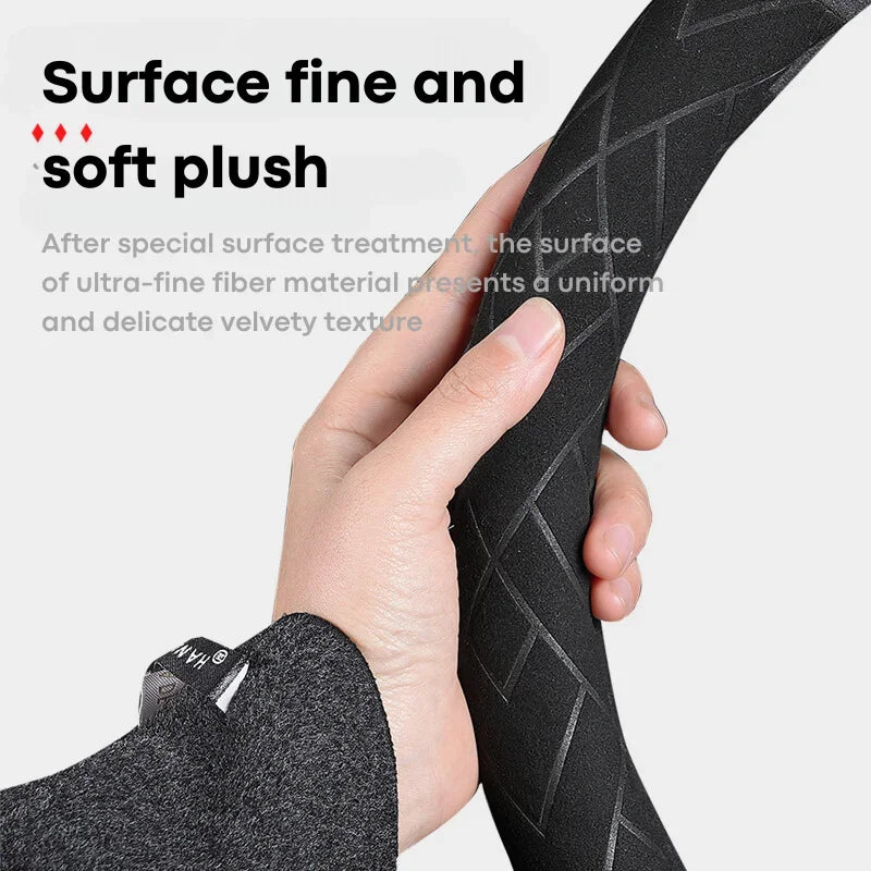 Car Steering Wheel Covers Cowhide Suede Steering Wheel Cover Wrap Universal 37-38cm Breathable Steering Covers Car Accessories