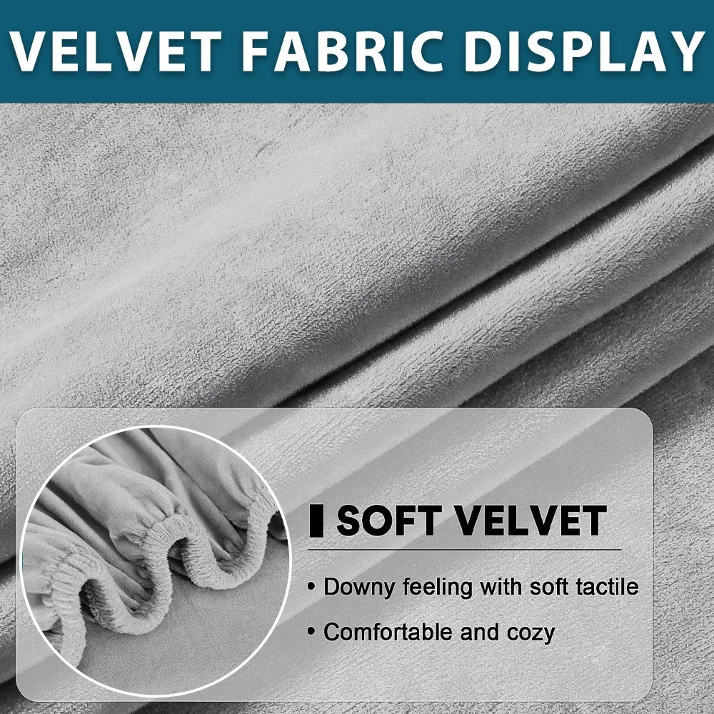 Velvet Sofa Cushion Cover Stretch Plush Seat Slipcover, Beige/Beige Gray, S-XL, 1pc