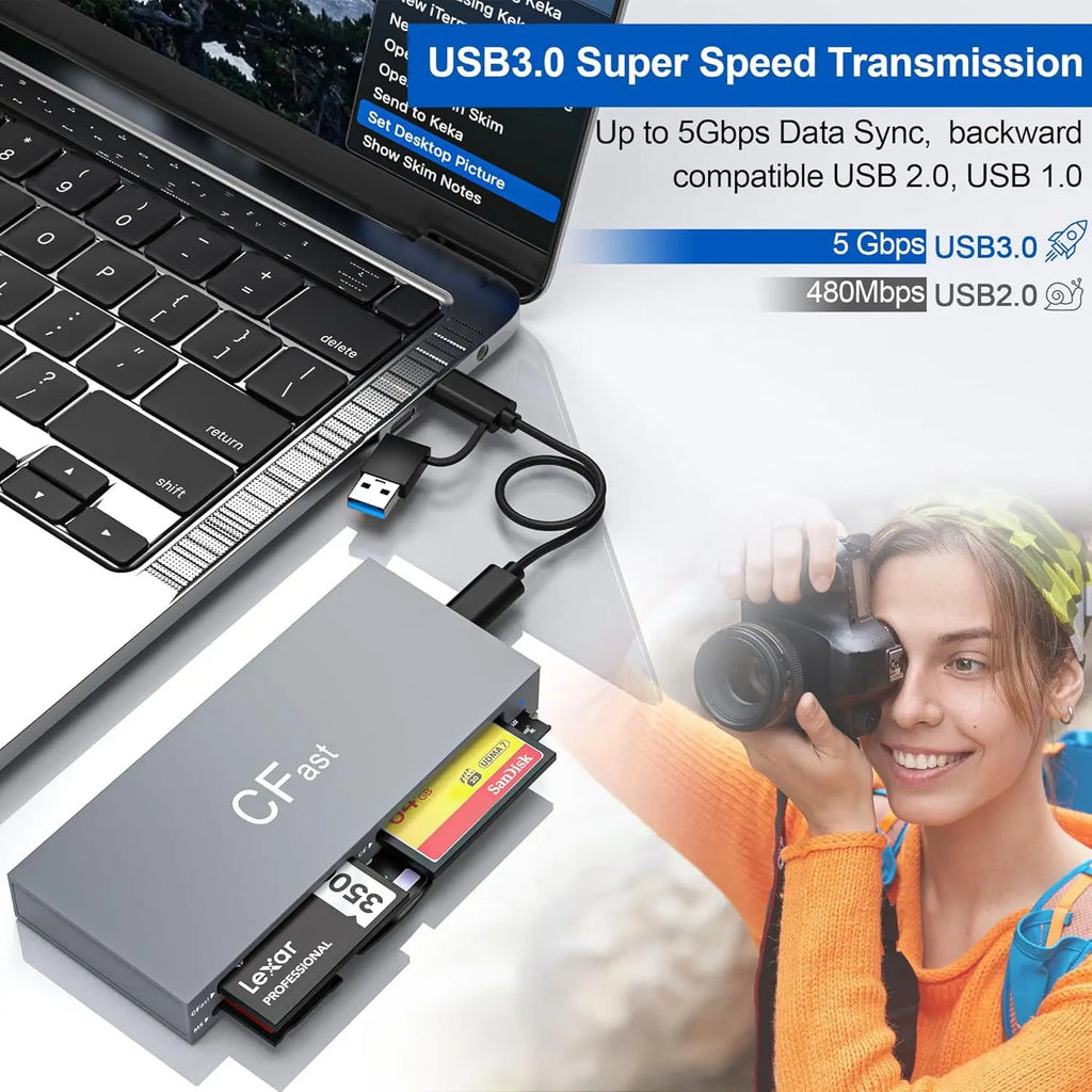 UTHAI TF4 6-Card Same Read SD/TF/MS/XD/Cfast Camera Multi functional Card Reader for Mobile, Tablet, Memory Card Reader