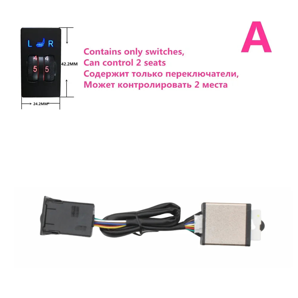 Universal Built-in Car Seat Heater Kit Fit 2 Seats 12V 100W Carbon Fiber Heating Pads with 3 Levels Control Switch System