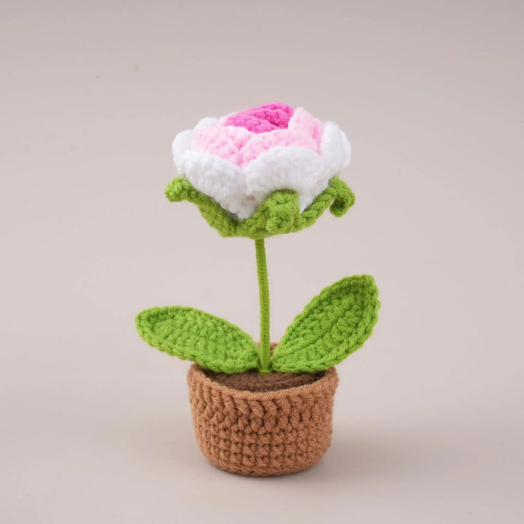 Mini Tulips Crochet Flowers Potted Cute Knitting Flowers Table Car Decor Handmade Artificial Tulips Flores Tejidas
