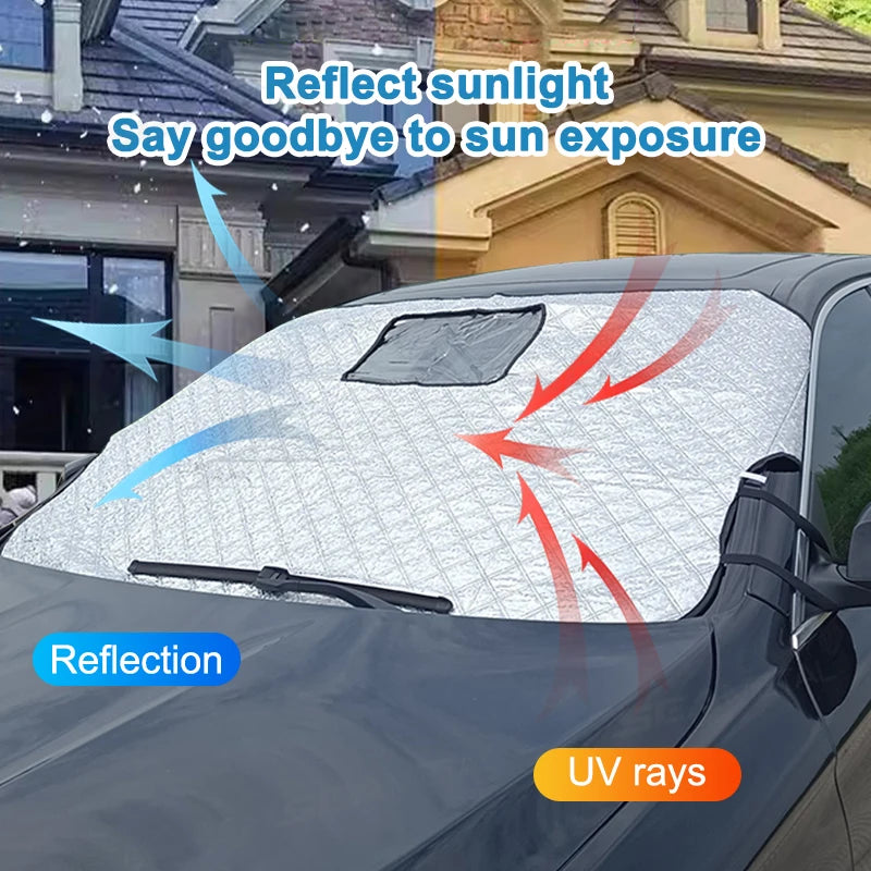 BLALION Car Windshield Snow Covers Winter Front Window Thickened Protector Anti Snow Ice Shield Cover Hole for Dash Cam Monitor
