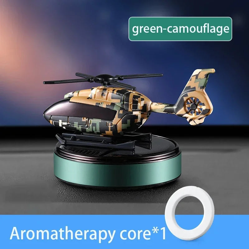 Car Solar Air Freshener Automatic Rotation Essential Oil Diffuser Dashboard Camouflage Helicopter Ornaments Remove Odor