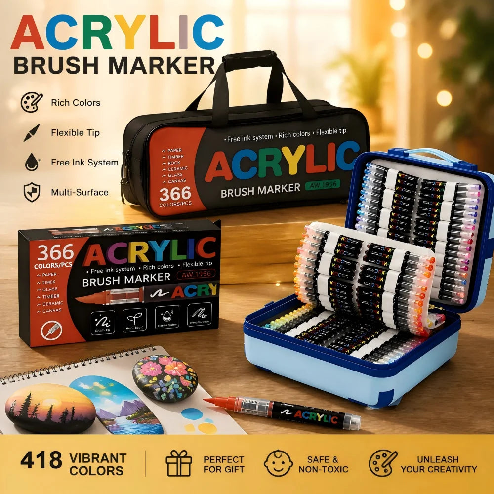 High Quality Acrylic Paint Pens Markers Set Brush Tip Paint Marker For Rock Painting Wood Canvas Stone Christmas Gift DIY Crafts