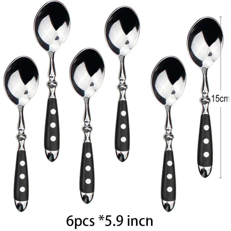 Hotel Stainless Steel Table Knife Fork Spoon Sets Teaspoon Teafork Steak Knife Cutlery Restaurant Serviing Set Black Wood Handle