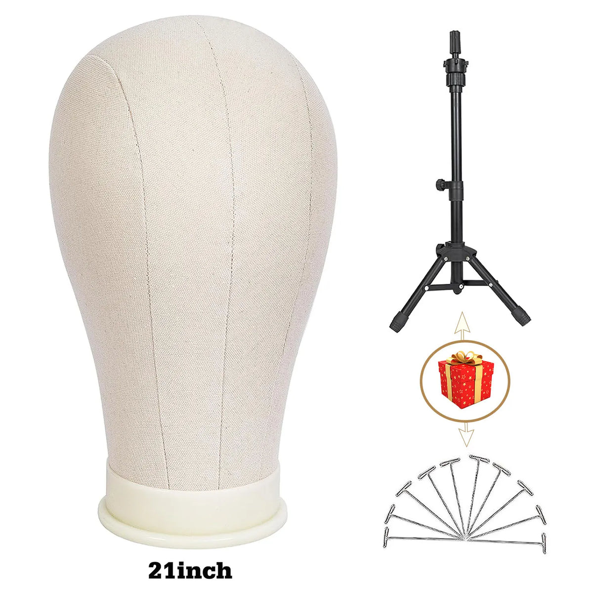 21inch 23inch Wig Head Mannequin Head with Wig Stand ,Manikin Canvas Head for Wigs Making Display with pins