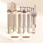 17pcs Professional Soft Long Aluminum Makeup Brush Set, Including Foundation Brush, Eyeshadow Brush, Eyebrow Brush, Blending