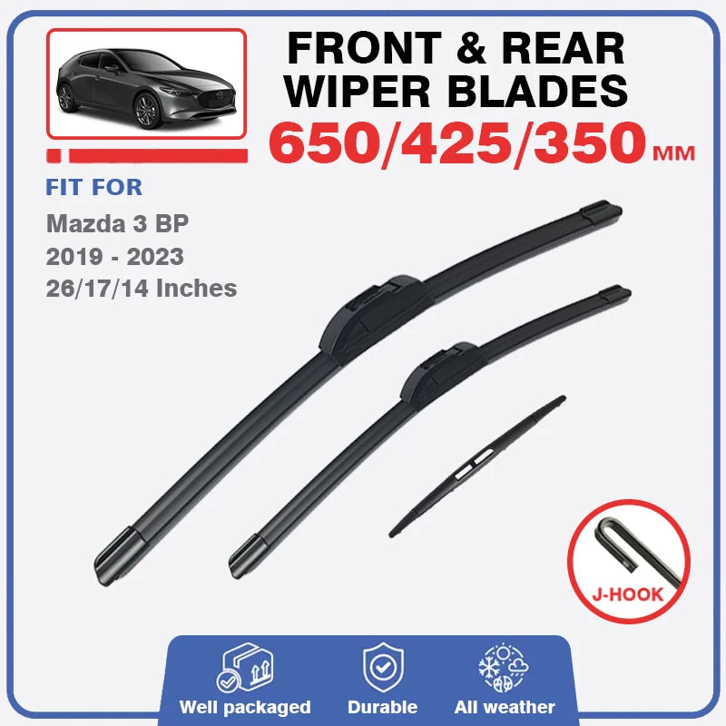 LHD RHD For Mazda 3 BP 2019 2020 2021 2022 2023 Front Rear Wiper Blades Windshield Windscreen 26"+17"+14" Car Durable Brushes