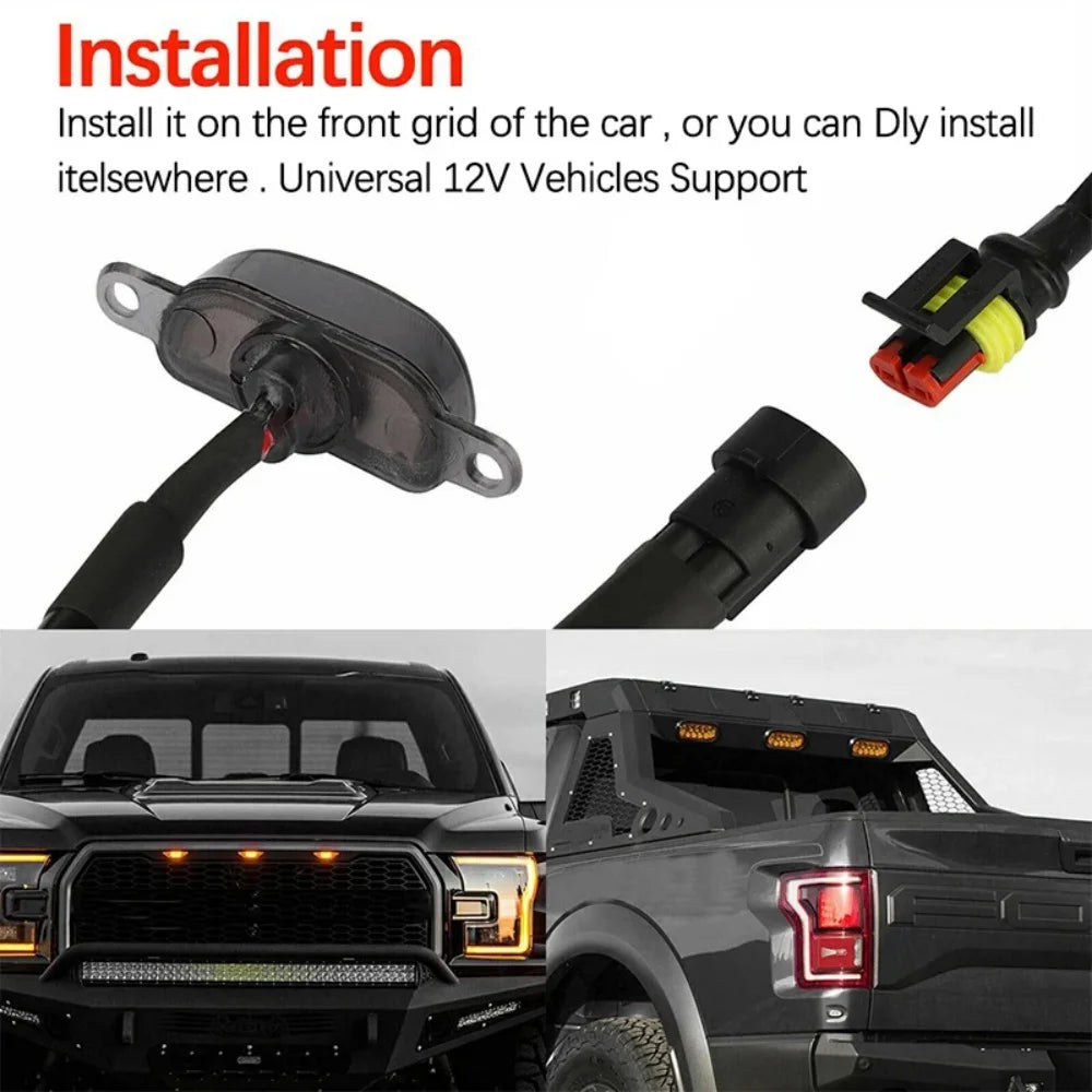 Universal Car Front LED Grille Light Smoked Amber White 12LED Grill Light Eagle Eye Lamp For Off Road Trunk SUV Ford Toyota 12V