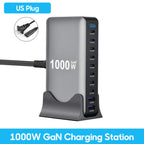 1000W 10-Port GaN Desktop Adapter 140W PD Fast Charging for MacBook Pro Laptop, 100W for Phone Tablet, Multi Port USB Hub Statio