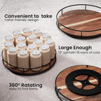 LMETJMA Acacia Wood Lazy Susan Turntable with Metal Frame Kitchen Susans Organizer Countertop Storage Wooden Serving Tray Rack