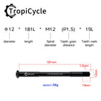 Tropicycle MTB Road Bike Thru Axle Front Fork Shaft Skewers M12x1.0 M12x1.5 12x142/162/174 12x100/110mm Aluminum alloy Bike Axle