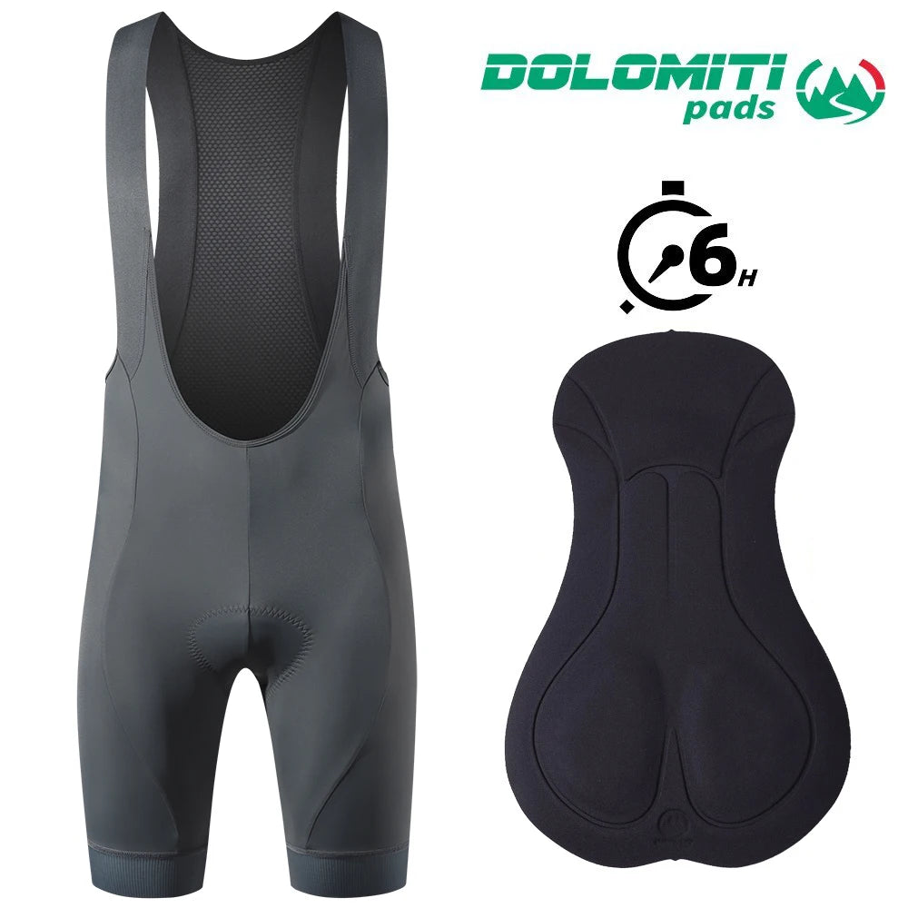 RION Men's Cycling Bib Shorts with Dolomiti Pad, Blue/Grey, Sizes S-XXL