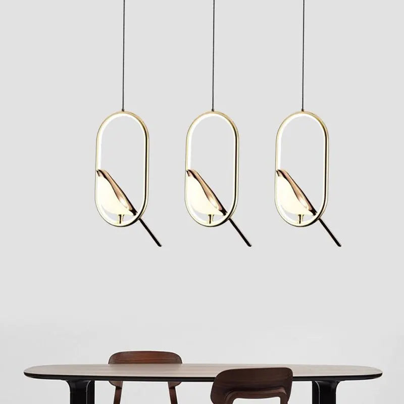 Magpie Bird Rotatable LED Pendant Light Chandelier, Metal Ceiling Hanging Lamp, Black/Gold/Silver