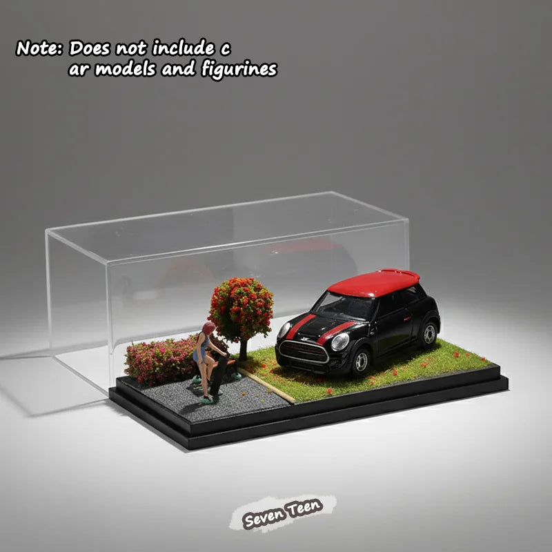 1:64 Scale Car Model Scene Display Box Trendy Diecast Ornament Four Season Grass Base Desktop Display Stand Collectible Gift