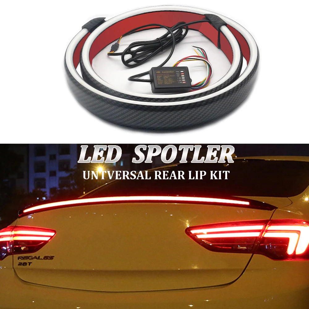 Dynamic White Yellow Carbon Fiber LED Spoiler Light Car Trunk Spoiler Roof Lip Kit Car Rear Spoiler Light Strip 12V