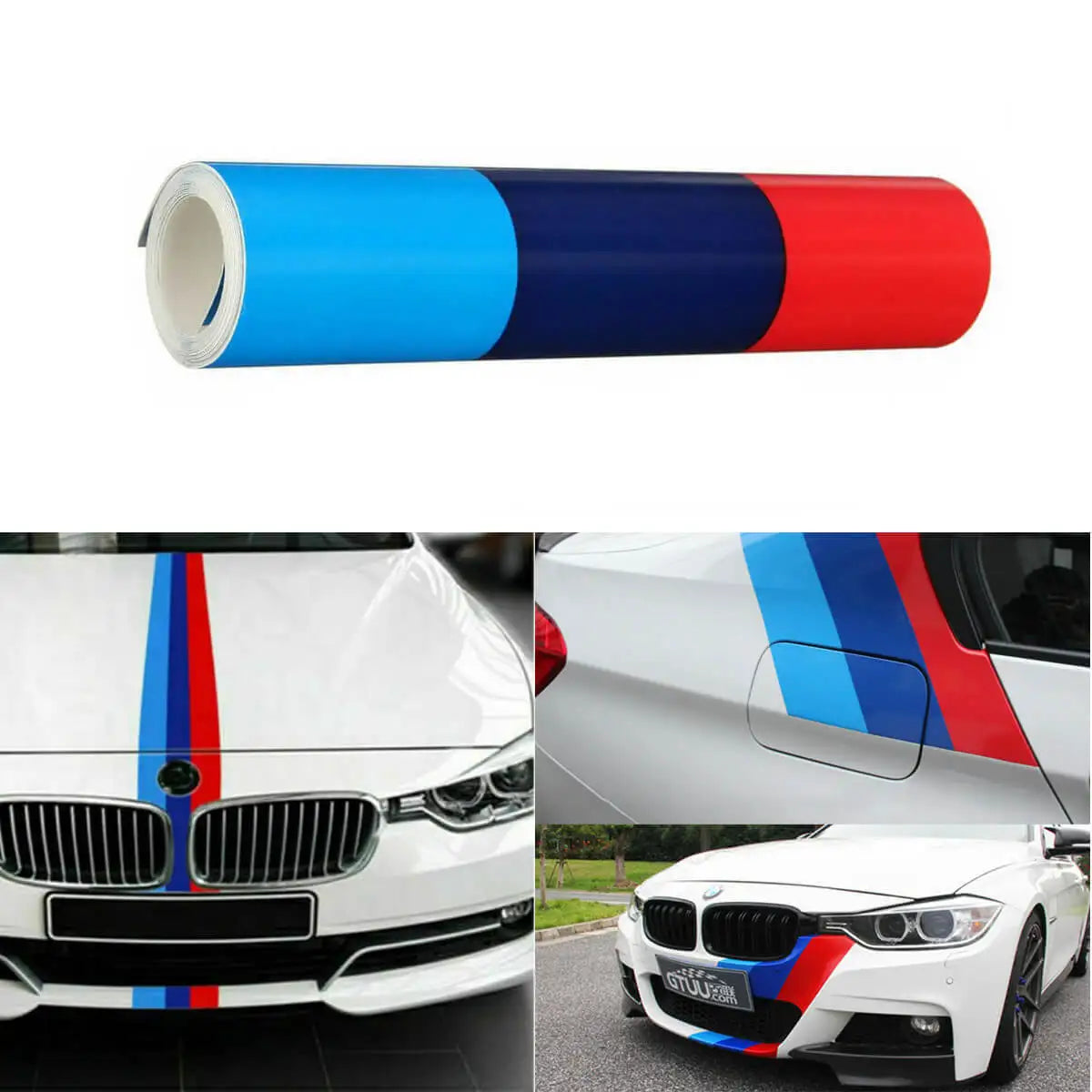 Car Sticker M Color Stripes Rally Side Hood Racing Motorsport Vinyl Decal Sticker Strip Bumper Engine Cover For BMW 117"/4.5m