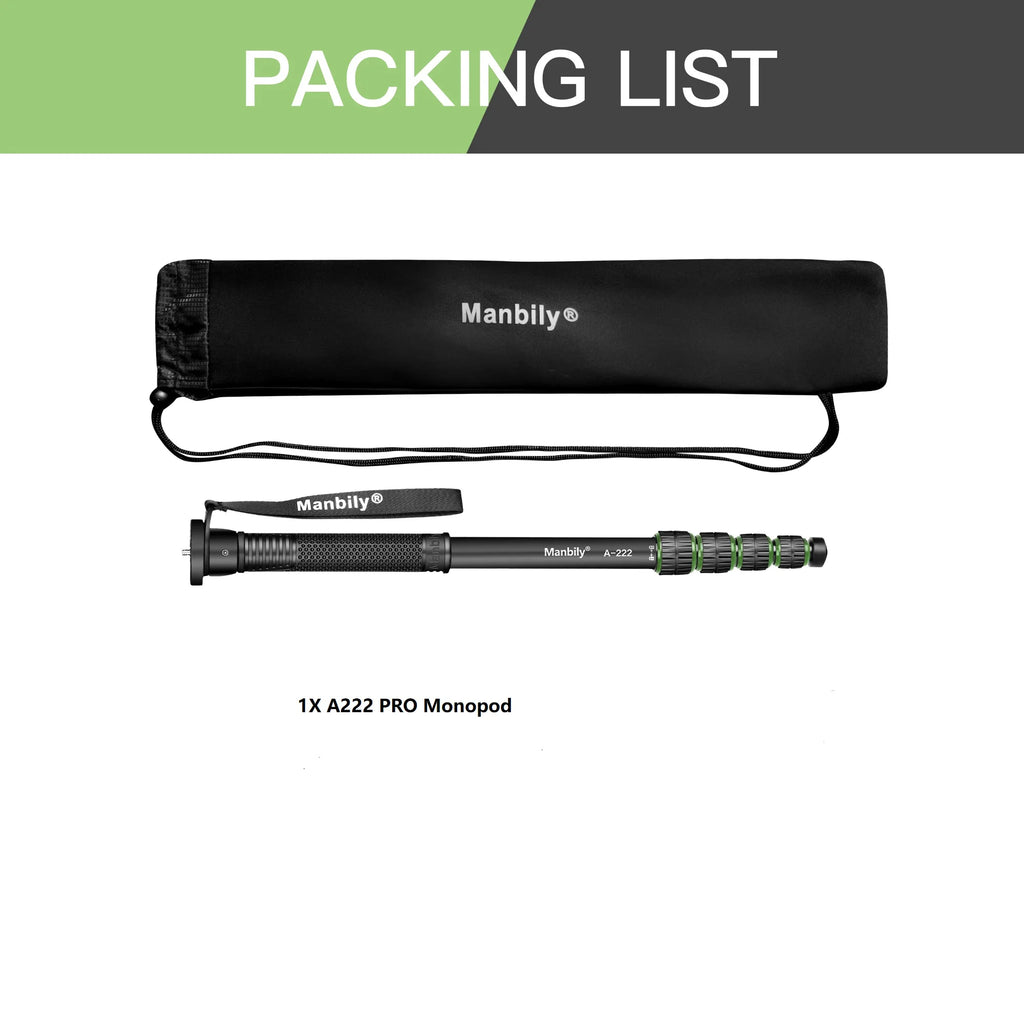 Manbily Lightweight Camera Tripod Monopod Selfie Stick Aluminum A-222 Pro For Canon Nikon DSLR Travel Max 170cm with M-2 Base