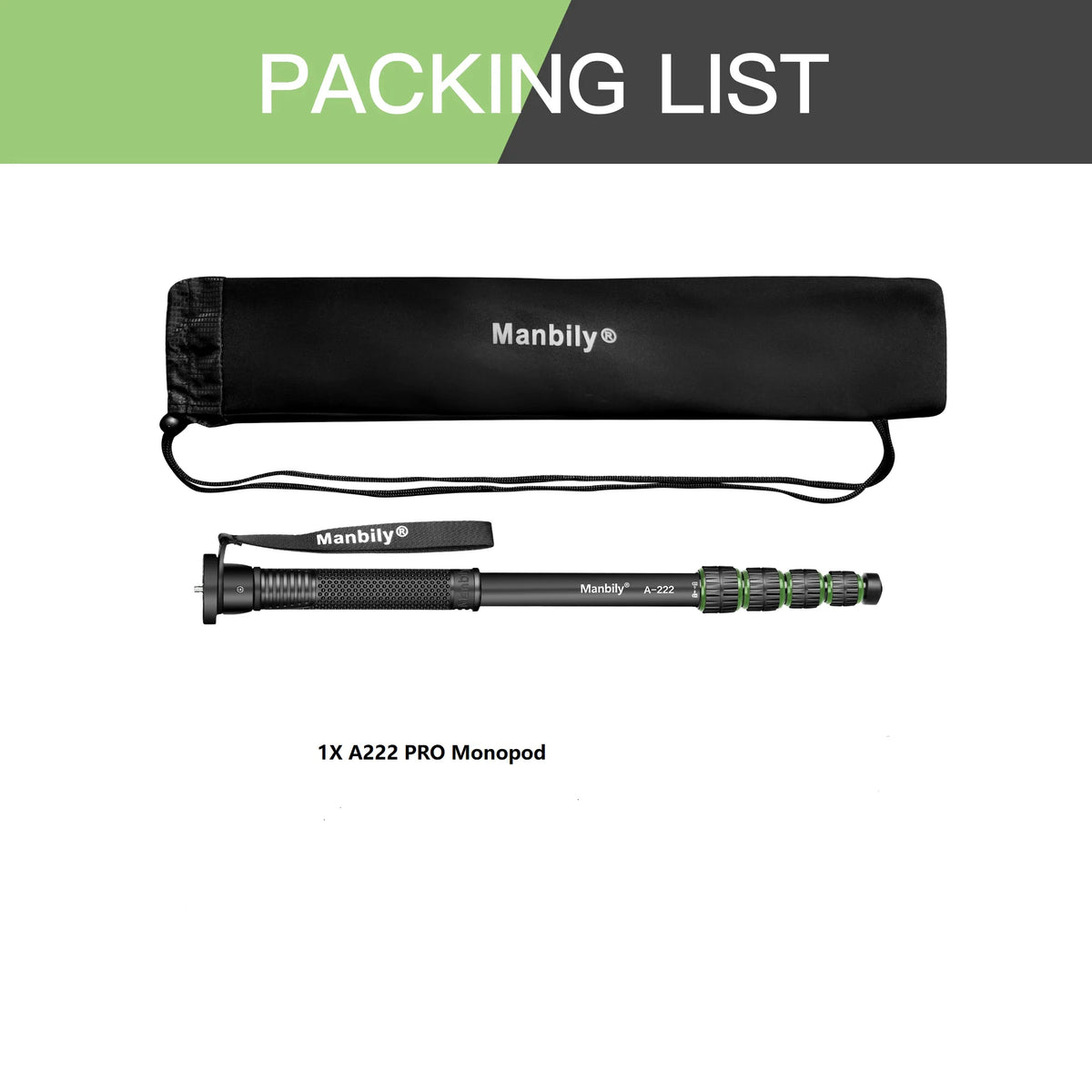 Manbily Lightweight Camera Tripod Monopod Selfie Stick Aluminum A-222 Pro For Canon Nikon DSLR Travel Max 170cm with M-2 Base