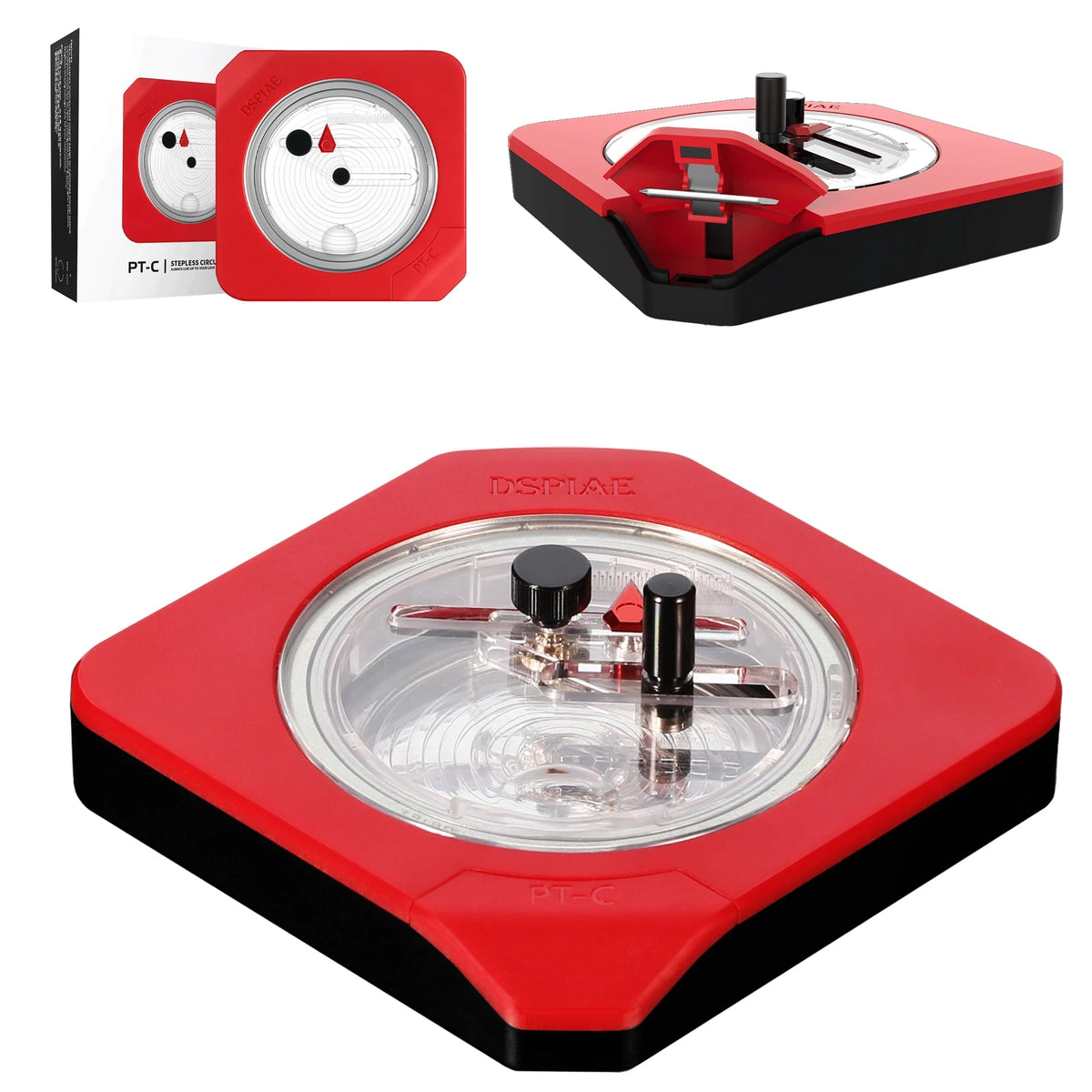DSPIAE PT-C Integral Circular Cutter Red with Tungsten Cutting Bit with Anti-slip Pad PC Aluminium Alloy ABS 95.5*95.5*31mm