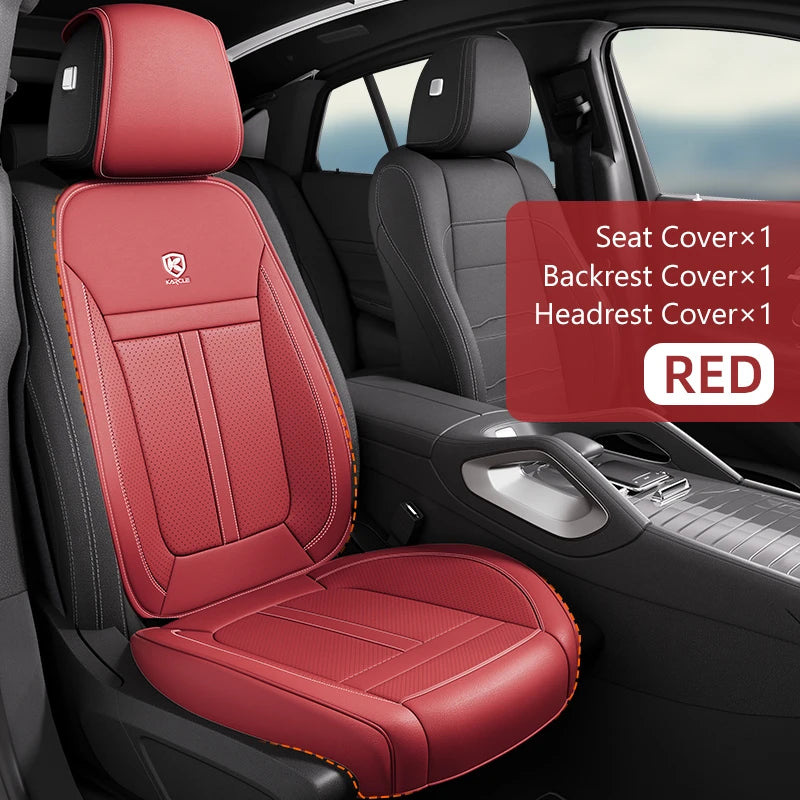 Nappa leather car seat cover set, front or rear, 5-seater, anti-slip full wrap, beige/black/brown/red