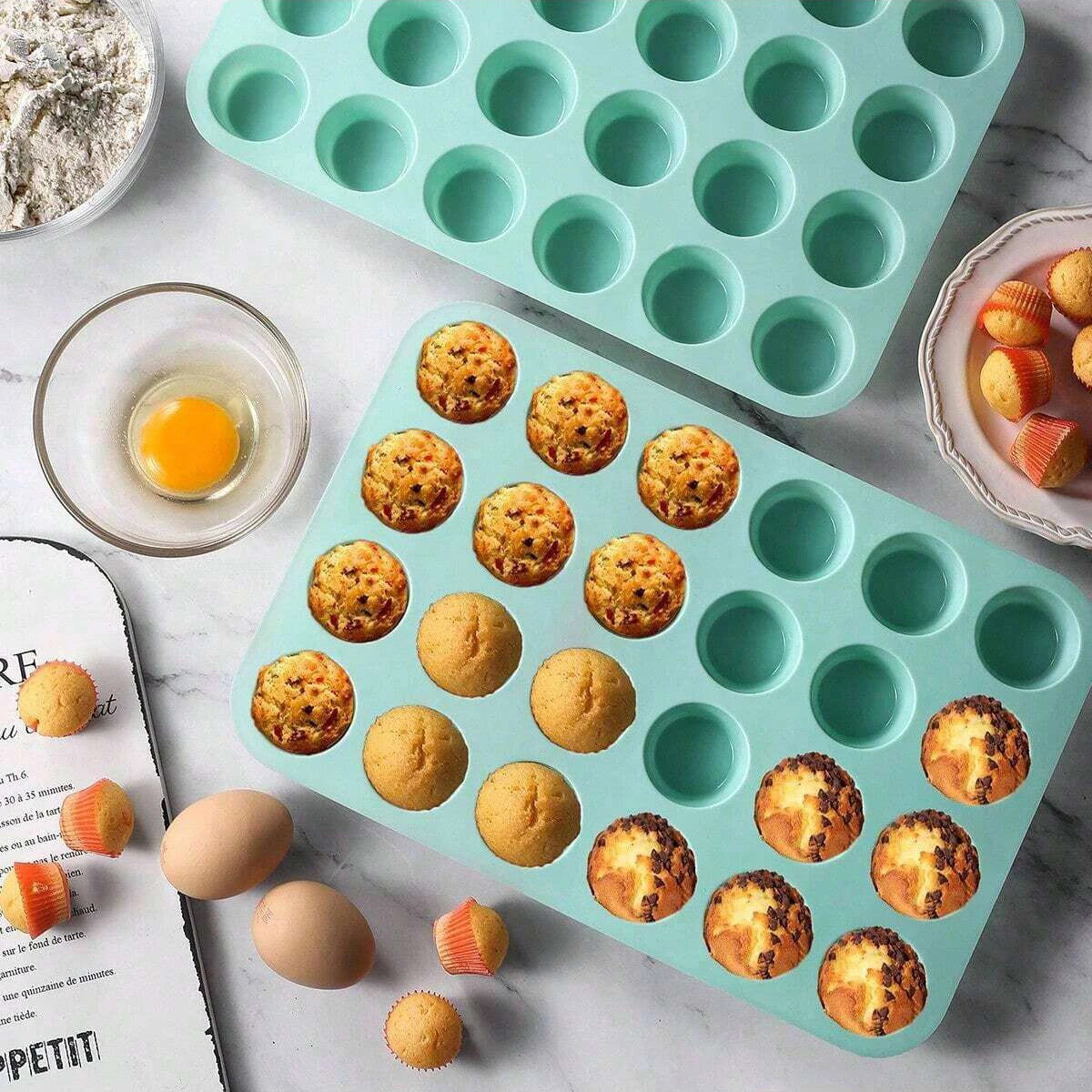 Silicone Baking Mold Tray 24-Cup Nonstick Cookie Cake Candy Mold, Blue, 1pc