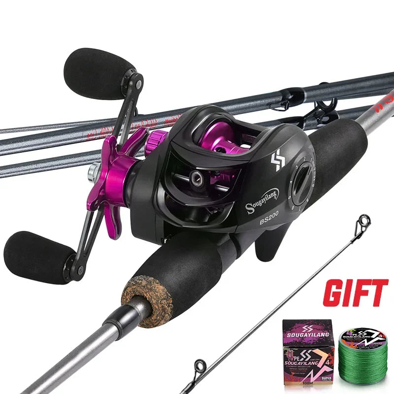 Sougayilang 1.7m Fishing Rod Carbon Fiber Casting Rod and Baitcasting Reel combo with Free Pe Line As Gift Max Drag 8kg for Bass