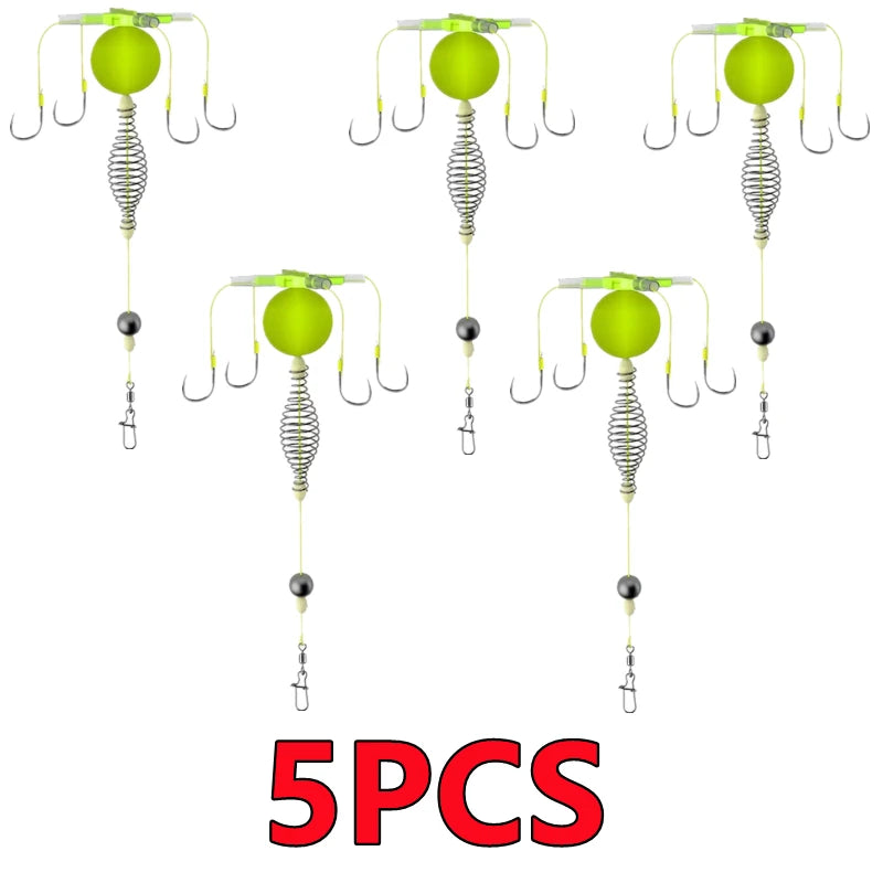 Newest 1-5PCS Hook Fishing Bait Cage Four Hook Carbon Steel Line Group Feeder Sinker Float Sharp Fishing Spring Bait Cage Tools