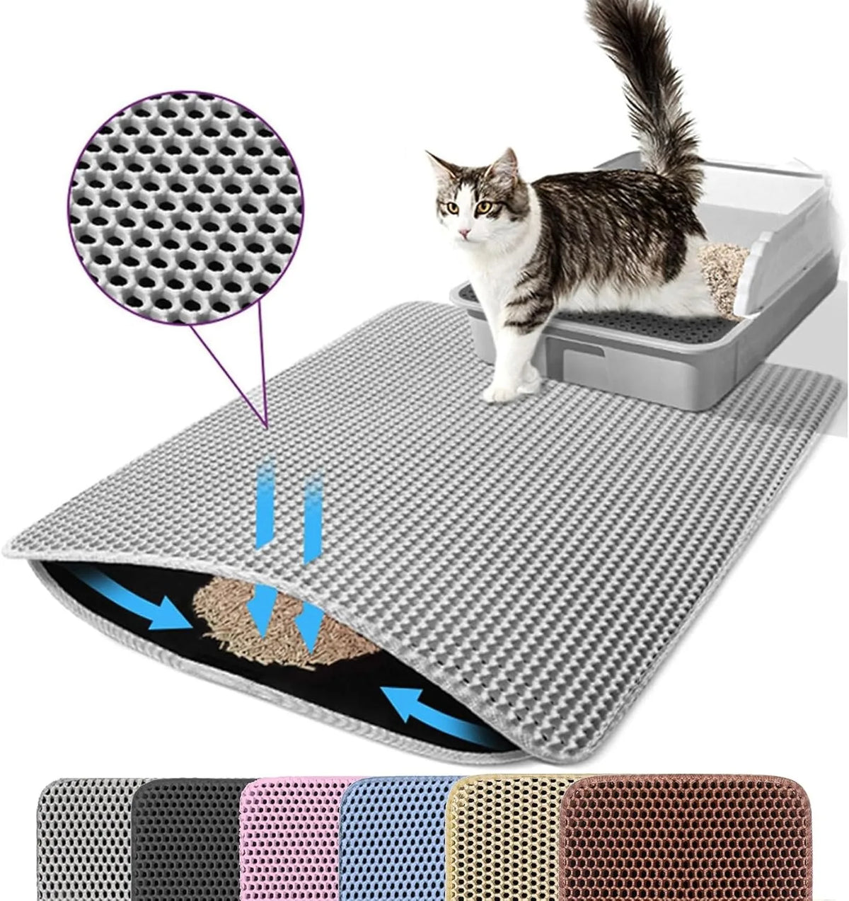 1Pc Large Size Cat Litter Mat-Advanced Honeycomb Double Layer Design,Urine Waterproof,Easy Cleaning,Scatter Control,Stay Clean