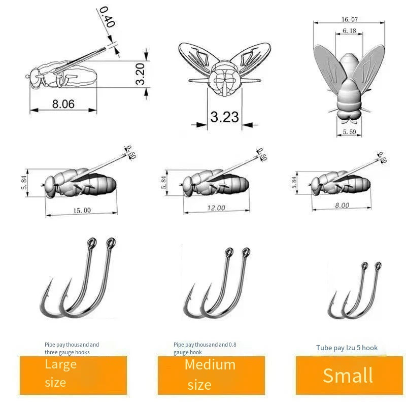 10PCS 10/20mm PVC Fly Fishing Flies Soft Rubber Fly Fishing Lures Lifelike Flies Insects Lures Barbed Hooks Fishing Accessories