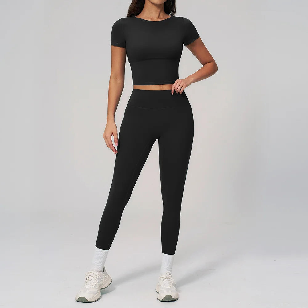 2PCS Women Tracksuits Yoga Suit Sport Outfits Gym Clothes Breathable Long Sleeve Flared Pants Athletic Wear Female Yoga Clothing