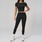 2PCS Women Tracksuits Yoga Suit Sport Outfits Gym Clothes Breathable Long Sleeve Flared Pants Athletic Wear Female Yoga Clothing