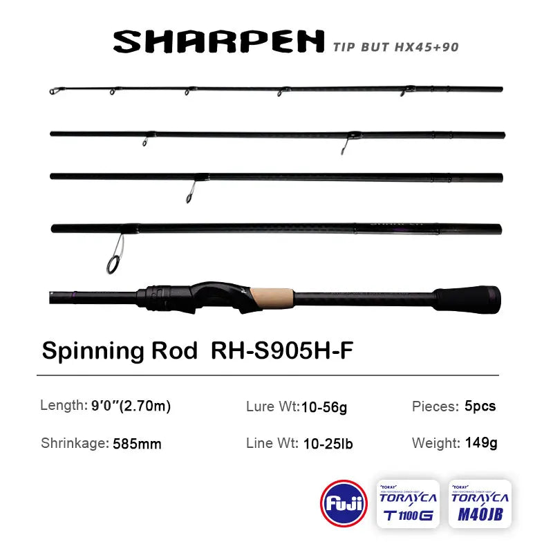 PURELURE SHARPEN Soft Lure Long Spinning and Casting XF/MF Action Rods FUJI Components Bass Pike Rod Fishing Rod Spinning Reel