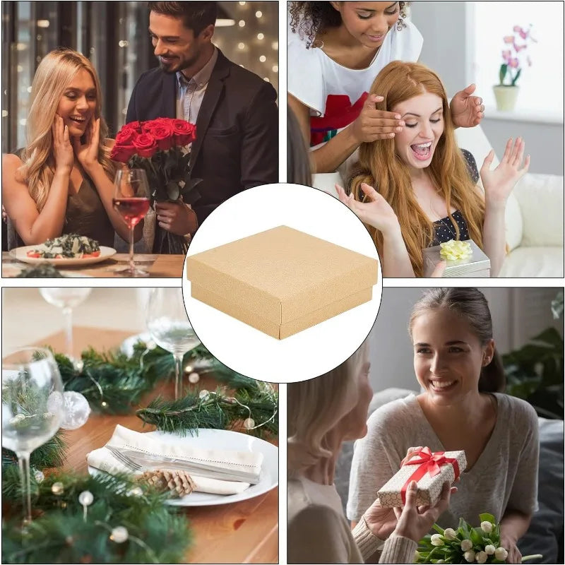 24 Pcs Cardboard Jewelry Boxes 3.54×3.54x1.18 Square Cardboard Box Paper Kraft Paper Gift Packaging Box for Christmas