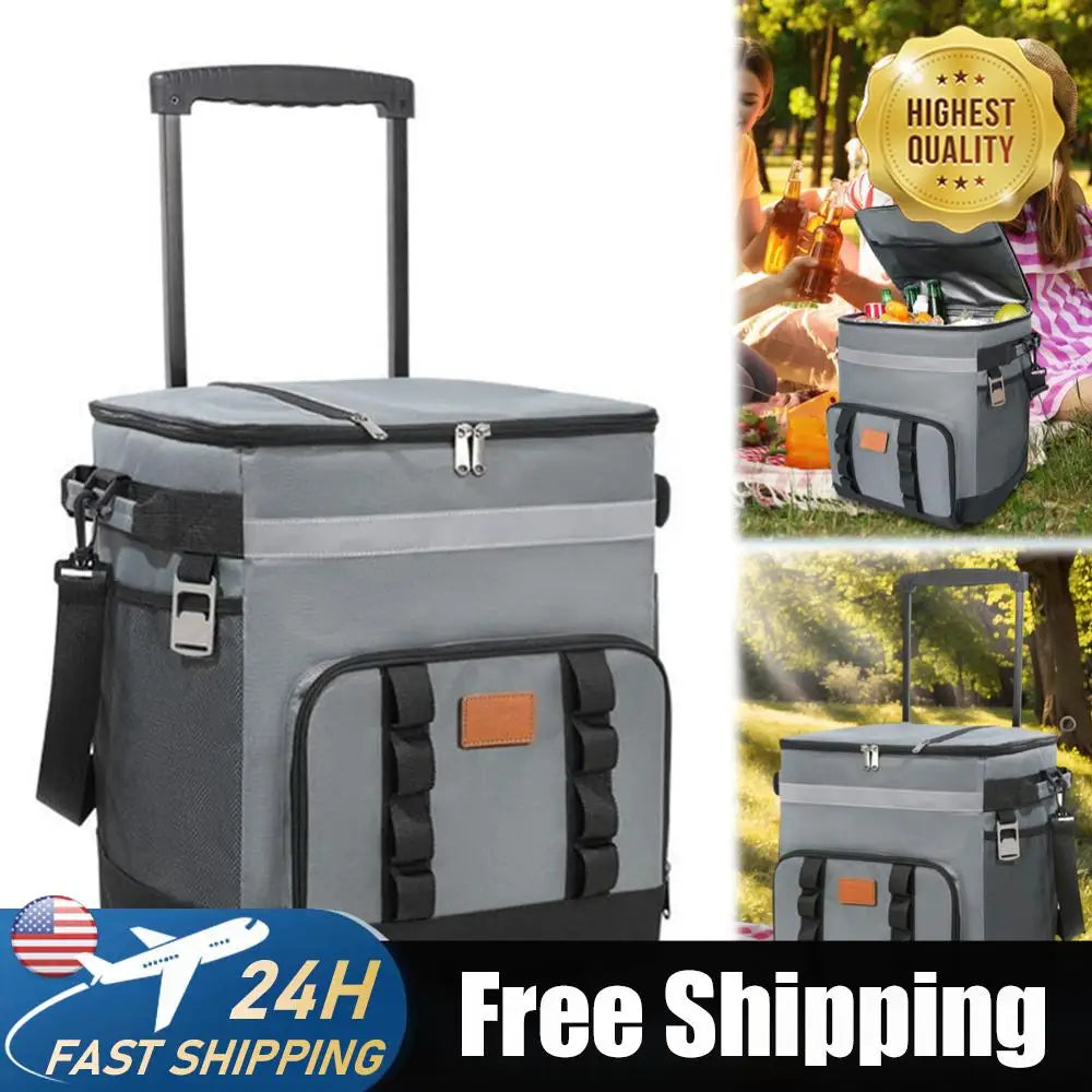 35L Rolling Picnic Bag Large Capacity Collapsible Insulation Cooler Box Insulated Lunch Bags For Outdoor Campin BBQ Family Party