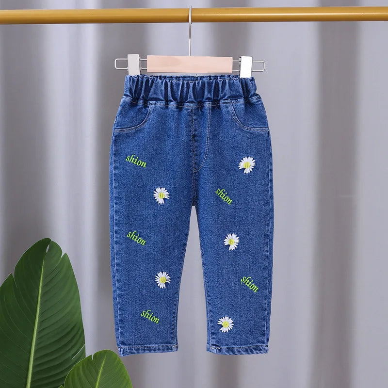 Baby Girls Stretch Flared Denim Jeans Pants, Spring/Fall, Sizes 9M-5T, Prints