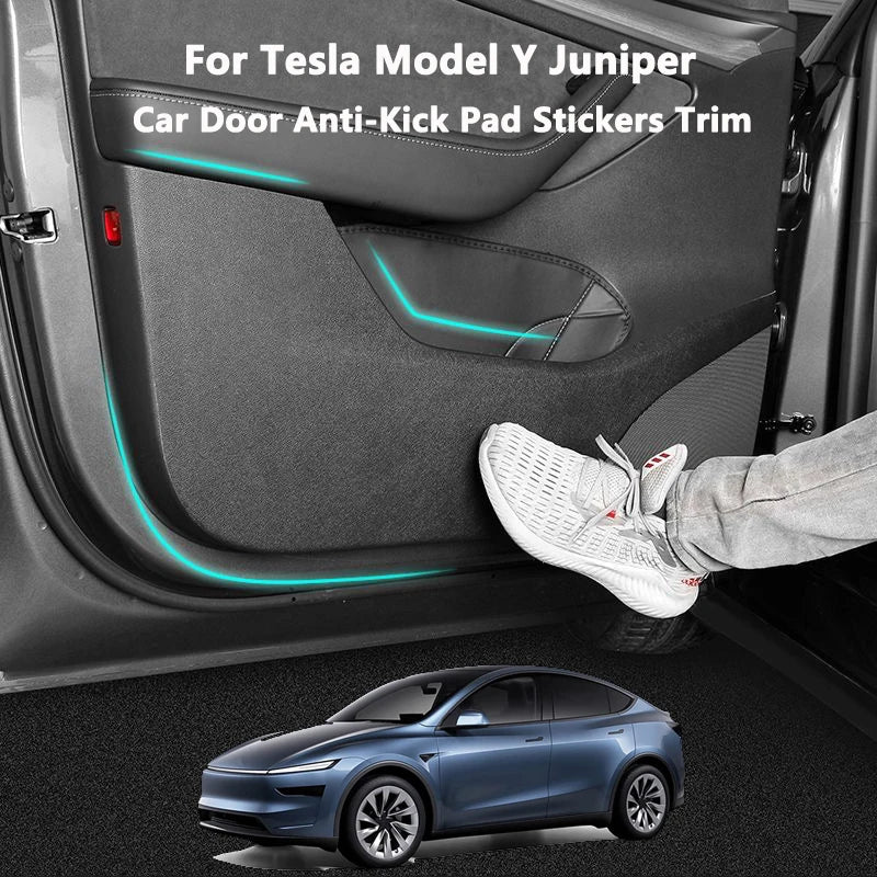 Car Door Anti-Kick Pad For Tesla Model Y Juniper 2025 Leather Sticker Trim Kit Side Door Protector Cover Car Interior Decoration