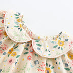 Baby Girls Floral Long Sleeve Cotton Blouse with Peter Pan Collar, Beige/Light Yellow