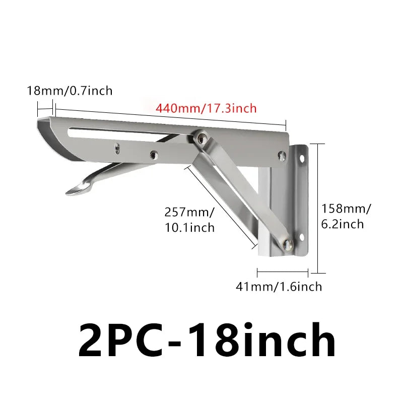 2pcs 8-20inch Stainless Steel Folding Angle Bracket Triangle Shelf Heavy Support Adjustable Wall Mounted Bench SilverWhite Black